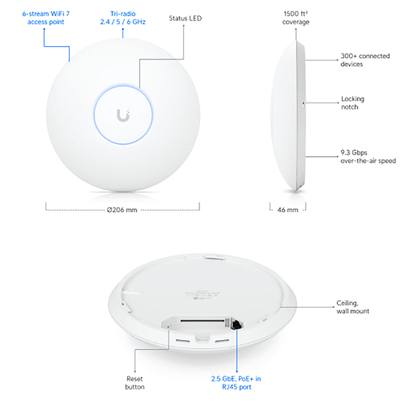 Ubiquiti UniFi U7 Pro WiFi 7 Access Point - U7-Pro (No Poe Injector)